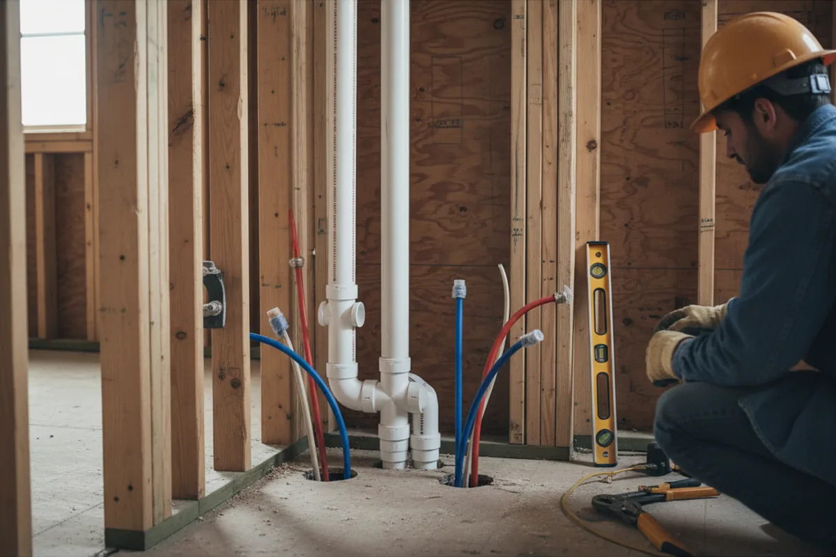 Drain and supply rough-in during Sump Pump Repair in Maurepas